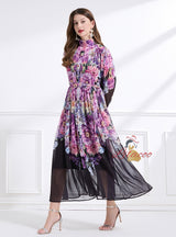 Vertical Collar Flower Print Dress