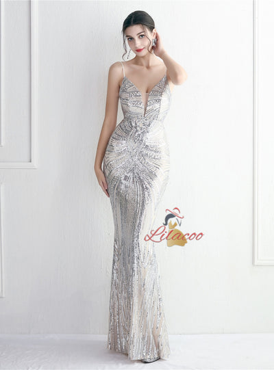 Mermaid Sequins Backless Beading Prom Dress