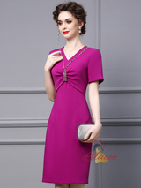 V-neck Short Sleeve Mother Of The Bride Dress
