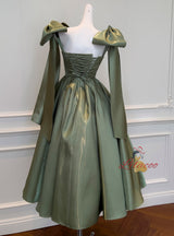 Green Vintage Straps Bow Prom Dress