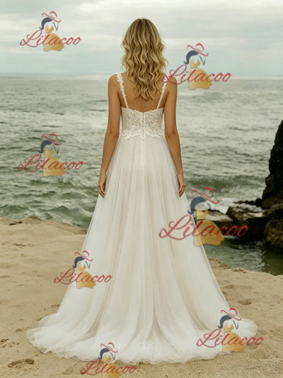 Tulle Lace Straps Wedding Dress
