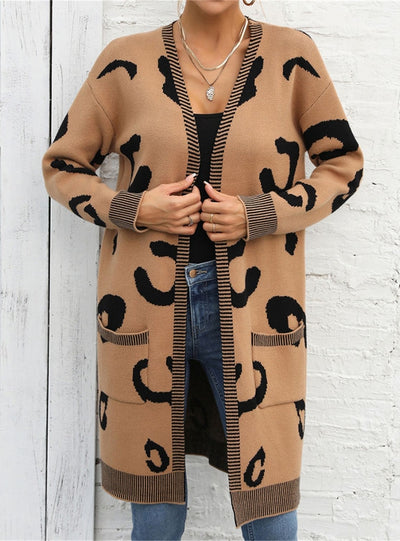 Leopard Print Sweater Long Cardigan Sweater Coat