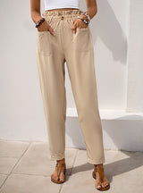 Pocket Elastic Waist Straight Casual Pants