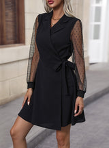 Lapel Lace Stitching Suit Neck Dress
