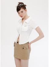 Slim Short Sleeve Zipper POLO Collar T-shirt