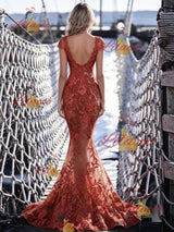 Sexy Mermaid Lace Cap Sleeve Prom Dress