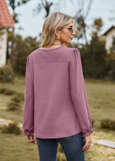 Spliced Round Neck Long Sleeve T-shirt