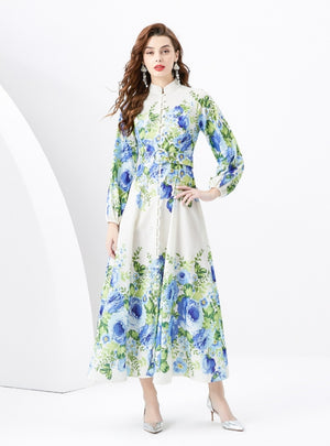 Printed Slim Bubble Sleeve Dress