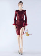 Sexy Long Sleeve Mini Split Prom Dress