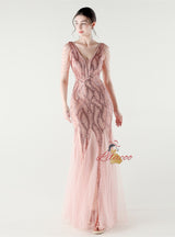 Mermaid Sequins Tulle V-neck Beading Prom Dress