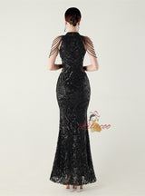 Mermaid Sequins Halter Beading Prom Dress