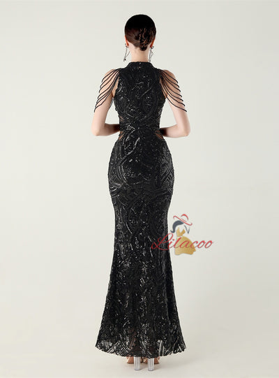 Mermaid Sequins Halter Beading Prom Dress