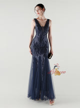 Mermaid Tulle Sequins V-neck Prom Dress
