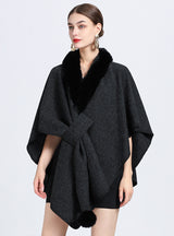 Wool Collar Loose Knit Woolen Coat Cloak Shawl