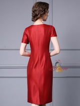 Simple Red Satin Mother Of The Bride Dress