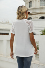 Lace Stitching Round Neck Short Sleeve T-shirt