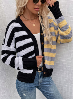 Striped Loose Single-breasted Cardigan Sweater