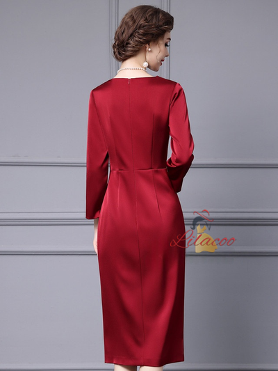 Burgundy Long Sleeve Mother Of The Bride Dress