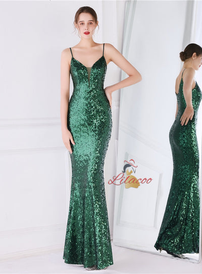 Mermaid Sequins Spaghetti Straps Prom Dress