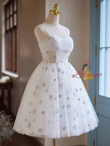 White Tulle Star Sequins Homecoming Dress