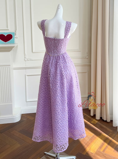 Purple Lace Straps Prom Dress