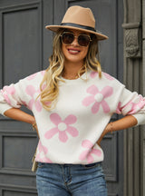 Printed Pullover Flower Sweater
