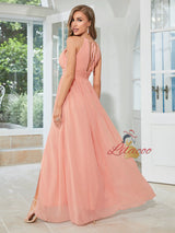 Pink Chiffon Halter Pleats Prom Dress