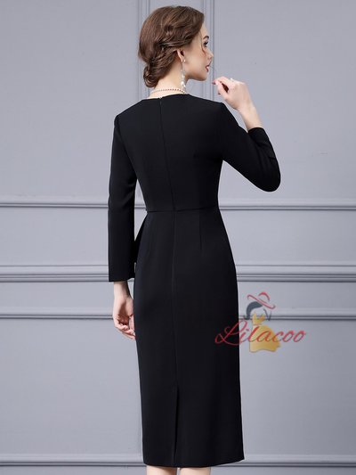 Black Long Sleeve V-neck Mother Of The Bride Dress