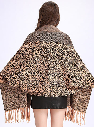 Leopard Tassel Knitted Cardigan Shawl