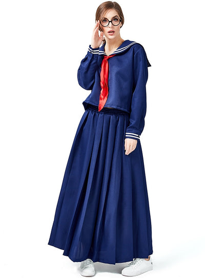 Navy Sailor Suit Cosplay Pleated long Dress