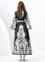 Retro Flared Sleeve Split Print Dress