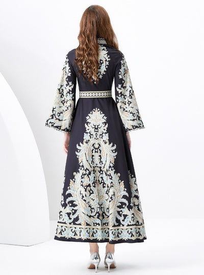 Retro Flared Sleeve Split Print Dress