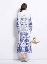 National Style Pattern Stand-up Long Dress