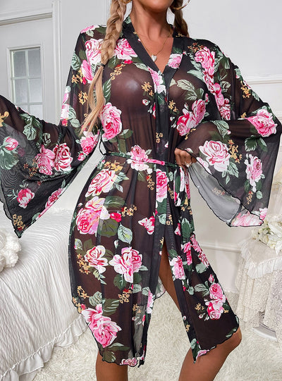 Mesh Pajamas Printed Long Sleeve Cool Bathrobe