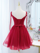 Burgundy Tulle Lace Beading Homecoming Dress