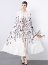 Pleated Print Oversized Pleated Dress