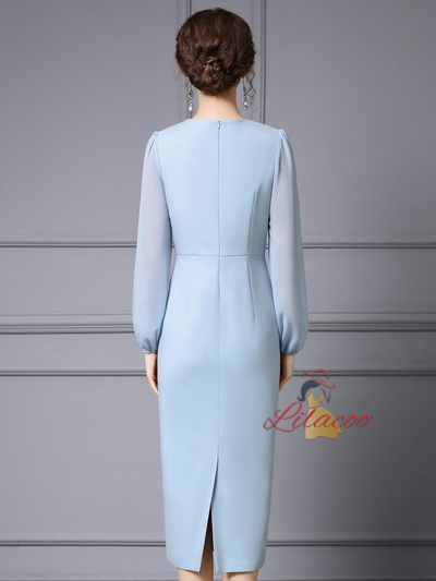 Blue Beading Sequins Mother Of The Bride Dress