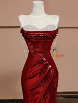 Gold Mermaid Sequins Beading Prom Dress