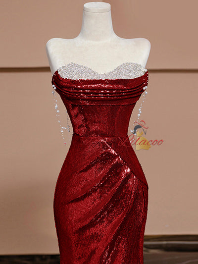 Gold Mermaid Sequins Beading Prom Dress