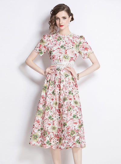 Slim Lace Print Long Dress