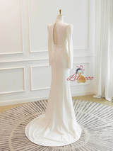 White Mermaid V-neck Long Sleeve Wedding Dress