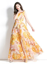 One-shoulder Holiday Printed Long Dess
