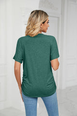 Casual V-neck Solid Color Loose T-shirt