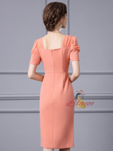 Orange Short Sleeve Pleats Mother Of The Bride Dress