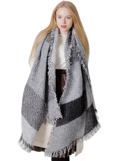 Thickened Contrast Raw Edge Plaid Bevel Scarf