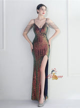 Mermaid Sequins Spaghetti Straps Beading Prom Dress