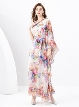 Trumpet Sleeves Ruffled Slim Chiffon Dress