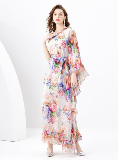Trumpet Sleeves Ruffled Slim Chiffon Dress