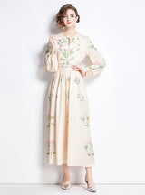 Printed Long-sleeved Slim Chiffon Dress