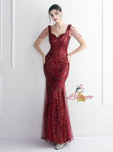 Sequins Mermaid Straps Beading Prom Dress